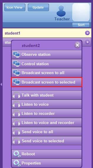 23 Maro Multimediaal Broadcast Screen to Selected Select the students Click on the students to select them for screen broadcasting.