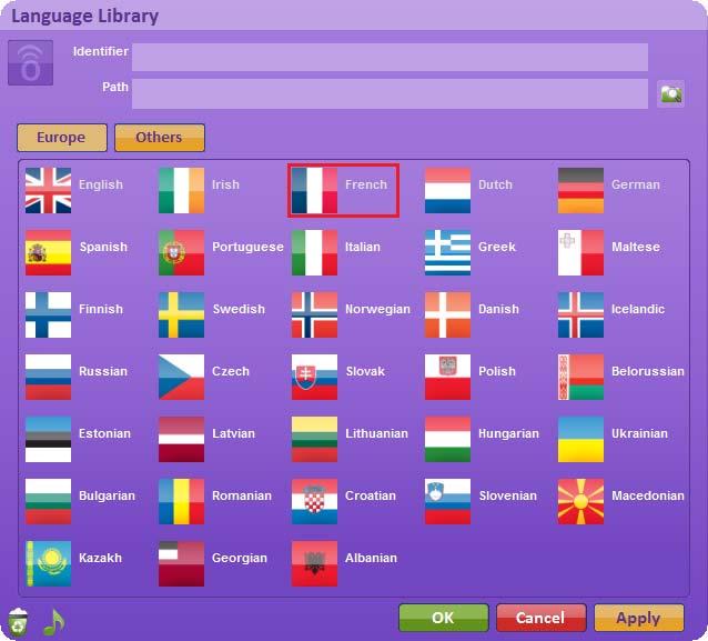 Right Click on an icon on the left side of the screen under the LIBRARY window to show the window with language flags.