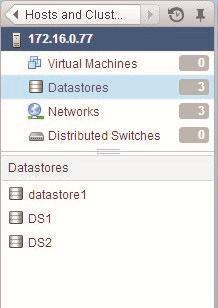 9. On other host add another Datastore (DS2) in the same way and check first host for a new datastore. 10.