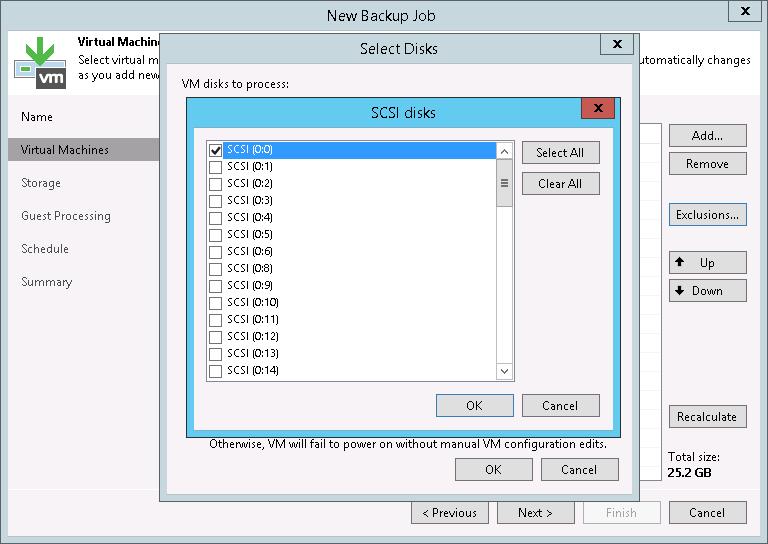 Step 3. Exclude VMs and VM disks If you create a backup job for a VM container, you can exclude specific VMs or VM containers from the backup job. You can also select which VM disks to back up. 1.