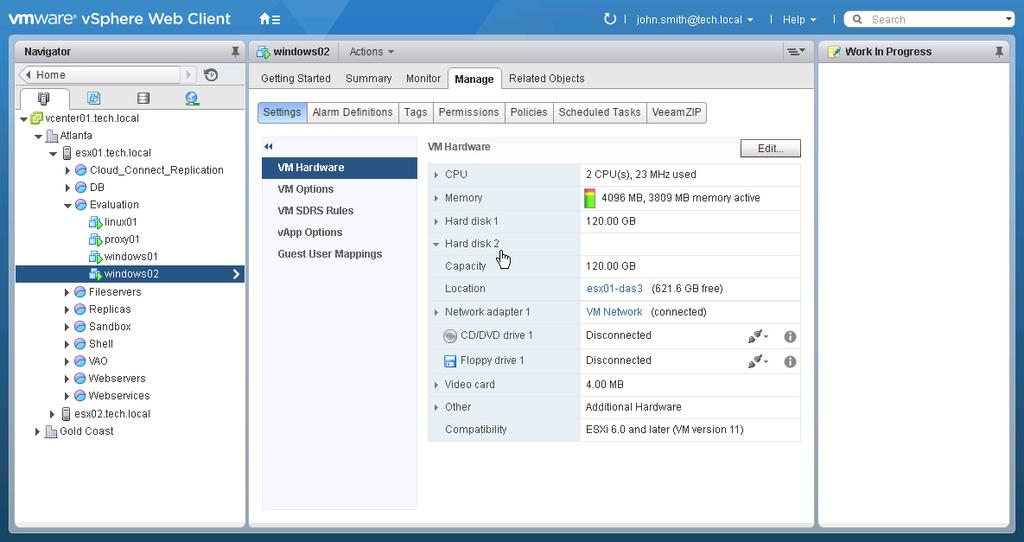 Validation Open the vsphere Client and make sure that the target VM is powered on and a new