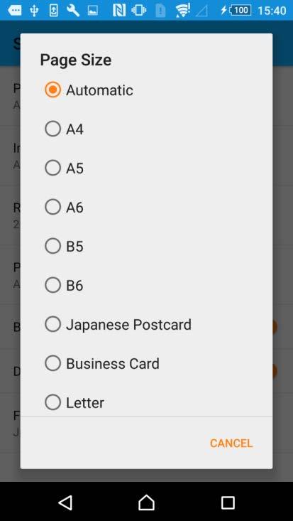 7.3.1 Page Size [ Automatic / A4 / A5 / A6 / B5 / B6 / Japanese Postcard