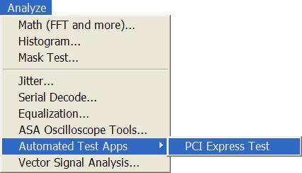 Figure 1 The PCI Express Automated Test Application NOTE If PCI Express does not appear in the Automated Test Apps menu, the