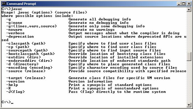 configure JDK 5.0. Figure 1.3 The javac command displays the usage of the command. Figure 1.4 The javac command is not found if JDK is not properly configured.