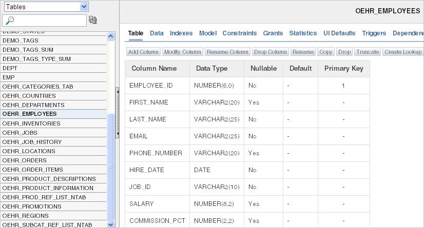 Installing the Sample Objects To see more rows of the table, use the scroll bar on the right side of the Detail Pane (not shown in preceding figure). 5.