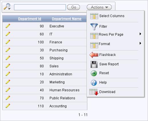 Modifying the Departments Report The Manager Id and Location Id columns are not available.