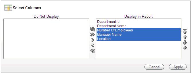 Using an Interactive Report 6. Click Apply. The Departments page appears and includes the new columns.
