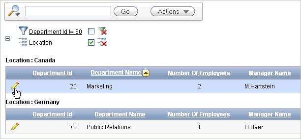 Adding an Employees Report and Form 2. In the first row, select the Edit icon. The details page for the first row appears.