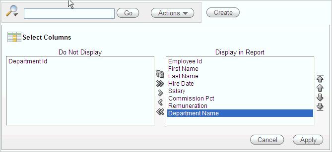 Adding a Department Column to the Employees Report 5. Click Apply Changes. 6. To confirm, click Apply Changes. This message appears: "Interactive Report query changed successfully.