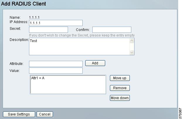 Editing RADIUS Clients Chapter 8 Figure 8-3 RADIUS Clients List Step 3 In the Edit RADIUS Client page as shown in Figure 8-4, edit the IP Address of the RADIUS client.