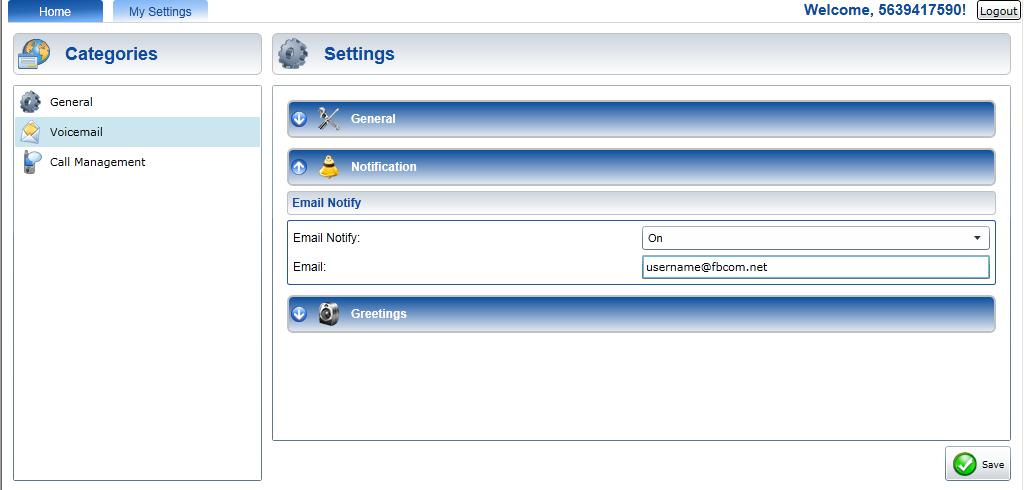 Adjusting VoiceMail Settings (continued) VoiceMail Settings: Notification 2. Click the VoiceMail category. 3. Select the Notification settings window.