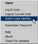 Switch Identities To switch identities at any time, right click on the key-shaped OmniPass icon on the taskbar and choose Switch User Identity. The logon user screen will pop up (see Figure 10 below).