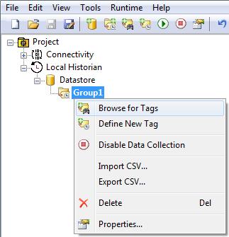 18 There are two ways to add historical tags to a project: 1. Browsing for and selecting one or more static tags already defined in the server. 2.