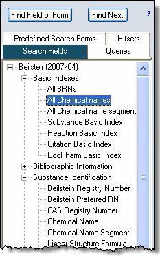 The Find function If you cannot find the field you need, click the Find Field or Form button, type in a word to