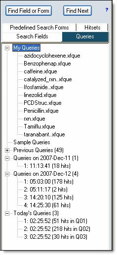 Query History Double-click a query to see the query properties (see next page). Find feature: Find Query by name, date etc.
