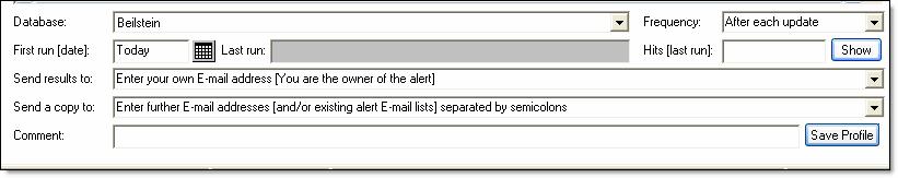 Alert Options: Define the frequency of the alert run Enter the date on which you wish the first run of the alert Define the Database on which the Alert shall run (no multiple Databases) Date and time