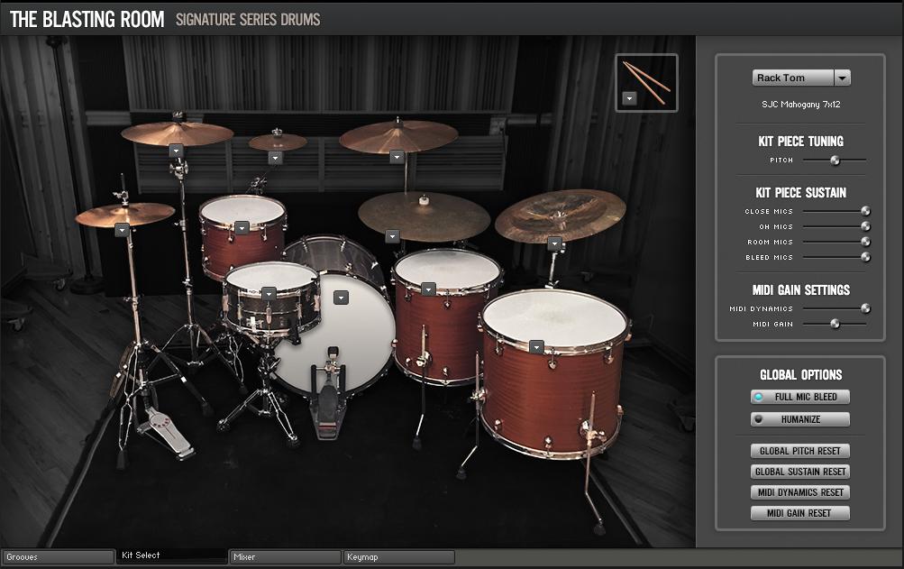 KIT SELECTION TAB In this window, you can audition and choose what drums you wish to use to construct your drum kit.