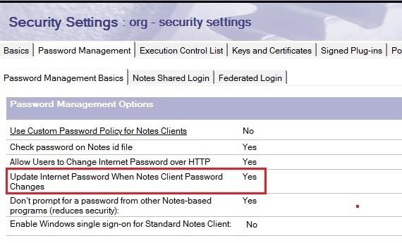 Configuring ID Vault and inotes The internet password can be kept synchronized with the Notes password.