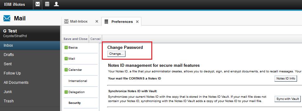 Configuring ID Vault and inotes If both internet password changes and