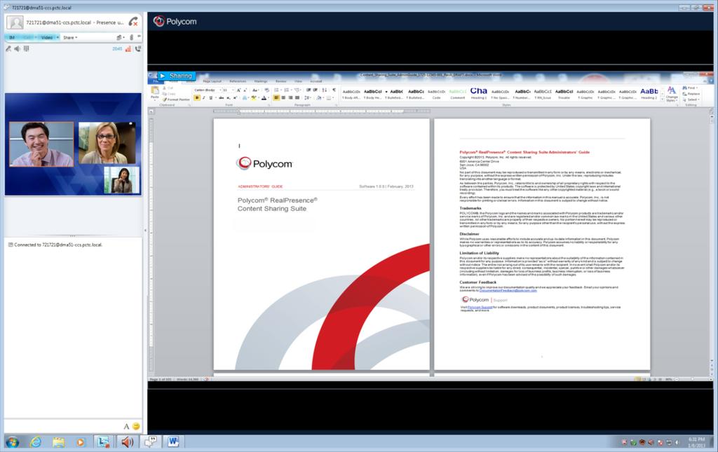 Polycom ContentConnect Quick User Guide View and Share Content If you re in a VMR call, another meeting participant can share his or her desktop or a program, and you ll see the shared content on the