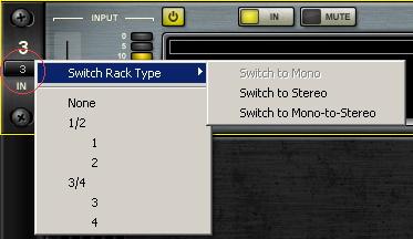 Here you choose an input source, and indicate mono or stereo. To the right of the Input Rail is the Input Audio Fader, with a range of ±18dB.