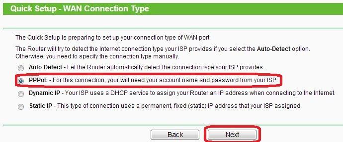 Step 6: On the WAN connection type select the