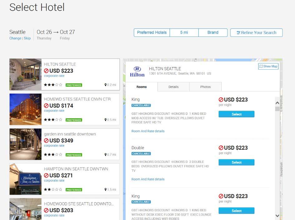 SELECTING HOTELS T select a htel and see mre infrmatin (such as Rm, Details, Reviews and Phts) click n the htel and the mre infrmatin windw displays. Click n each tab fr mre infrmatin.