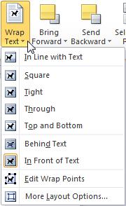 The Text Box (part 3) Text Box Options Text Wrapping Use the Text Wrapping options to set the way the text box interacts with the text on the page: In line with Text: Sets the Text Box directly on