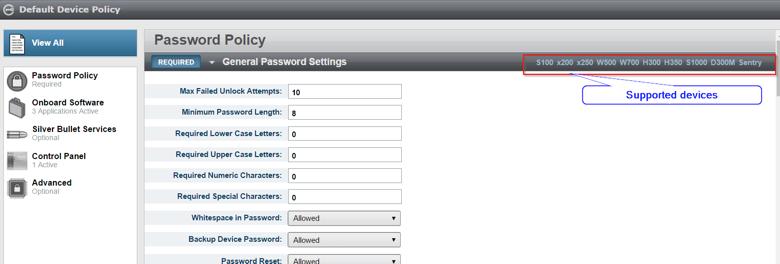 17. Configure your Default device Policy starting with the Password Policy.