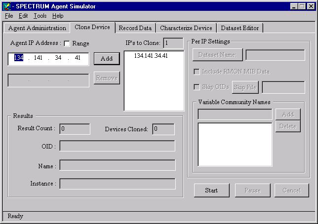 Creating Simulations Clone Device Mode Clone Device Mode The SNMP Agent Cloning Window is shown in Figure 1.