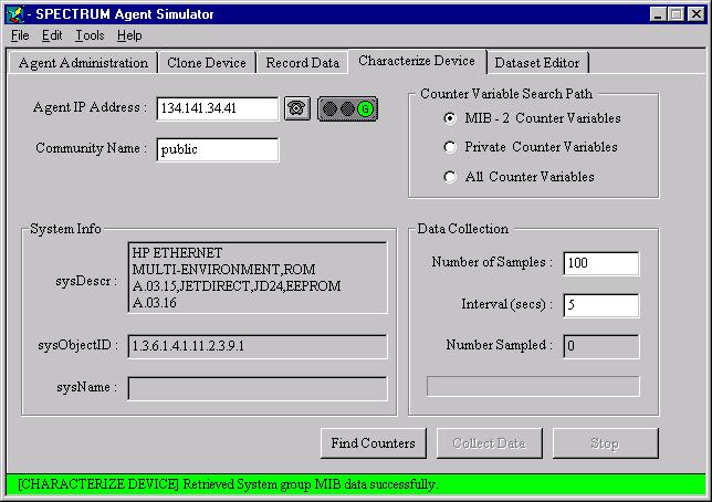 Creating Simulations Characterize Device Mode Characterize Device Mode Access the Characterize Device tab from the SNMP Agent Simulator Window as shown is shown in Figure 5.