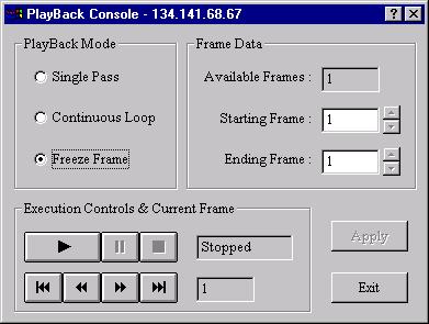 Agent Administration Freeze Frame Playback Figure 8: PlayBack Console 192.168.2.1 7 Select a Run Mode of Freeze Frame. 8 Click Apply.