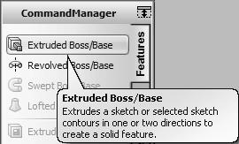 5. Click on the Features tab and select Extruded Boss/Base.