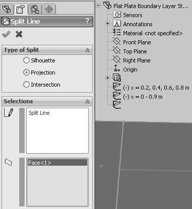 For Faces to Split, select the surface where you have drawn your split line, see figure 2.11b). Close the dialog.