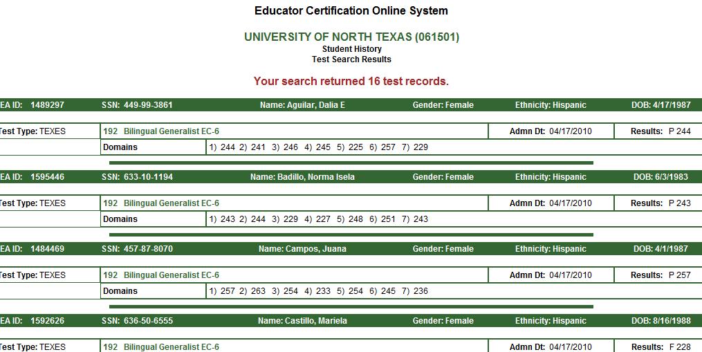 By entering the first and last administration dates, you can pull up all scores for a particular program over the course of several months or years. 8. Click Search.
