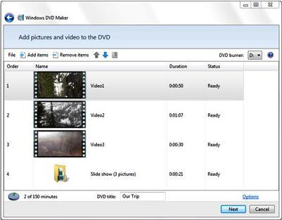 Videos and pictures added in Windows DVD Maker 1. To add and arrange items on a DVD 1. To open Windows DVD Maker, click the Start button, click All Programs and then click Windows DVD Maker.