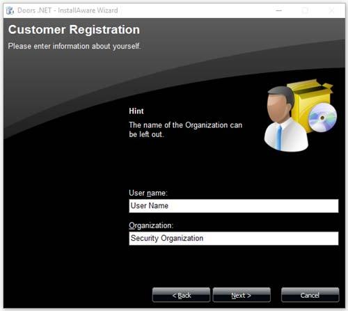 7. Click NEXT to enter Customer Registration information. 8. Enter your User Name and (optionally) an Organization Name. 9. Click NEXT to select your Type of Installation. 10.