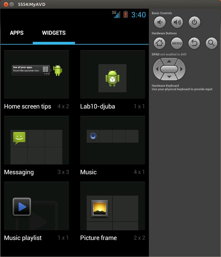 Interface The Lab10 widget should appear in the device's list of widgets