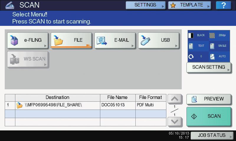 Chapter BASIC OPERATION Basic Scanning Operation The basic operation of the scanning function, how to store the scanned data in a shared folder and store these data in a Windows computer is described