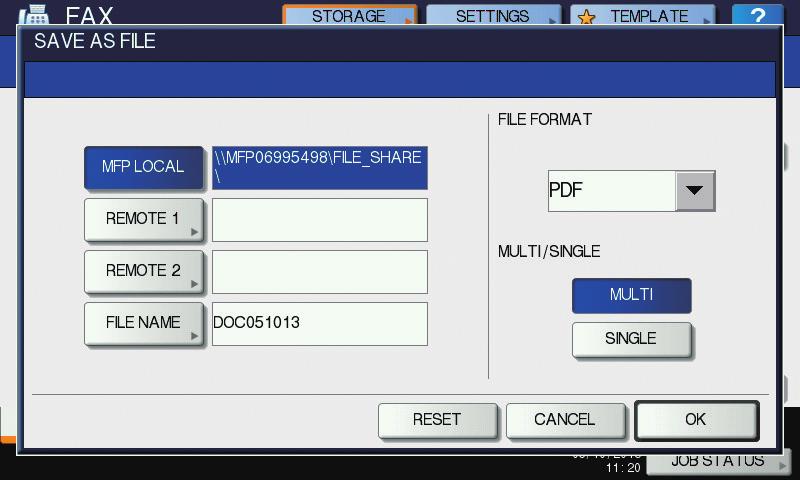 Advanced Functions COPY FAX SCAN e-filing PRINT Storing data in a shared folder as well as sending a fax You can store documents in a shared folder in the equipment or in a computer connected to the