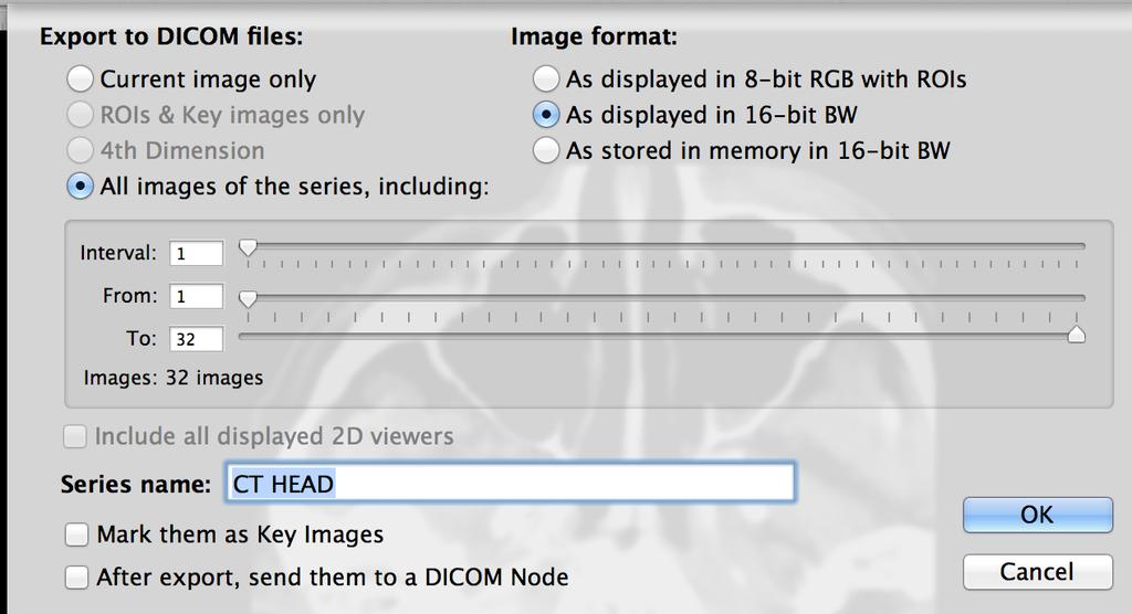 Then click OK. Your altered images will now be listed as a new DICOM series.