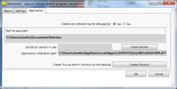 Click on Settings Advanced - view or change default program parameters Click on Application tab 1.