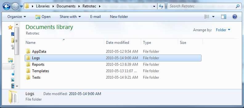 14.1 The log file Each test has an associated log file that is saved on your C: drive, in the Retrotec folder. These logs will help Retrotec to determine where the problem occurred.