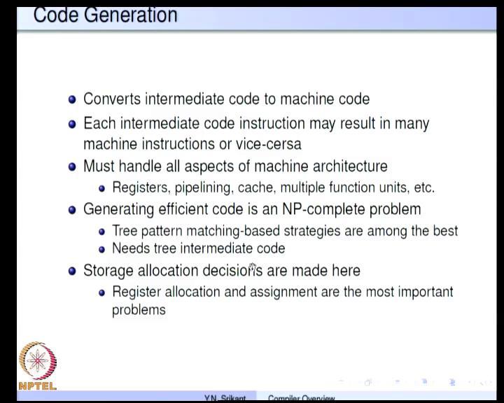 (Refer Slide Time: 47:41) Finally, the machine code generation so it takes intermediate code as input and outputs a particular type of machine code.
