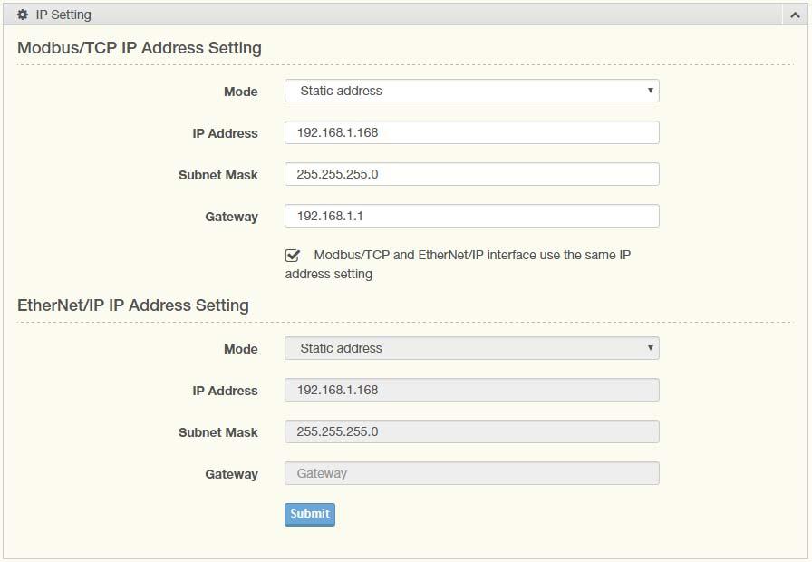 3.4 Network Setting 3.4.1 IP Setting The IP Setting menu allows you to select a static or DHCP network configuration. The Static displays the configurable settings for the static option.