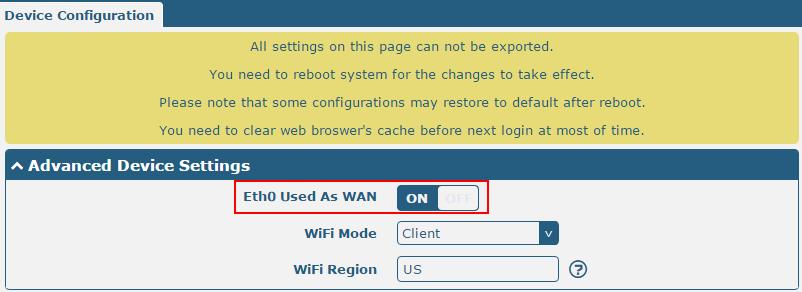 Note: lan1 is available only when it was chosen by Eth0 or Eth1 in Ethernet tab.