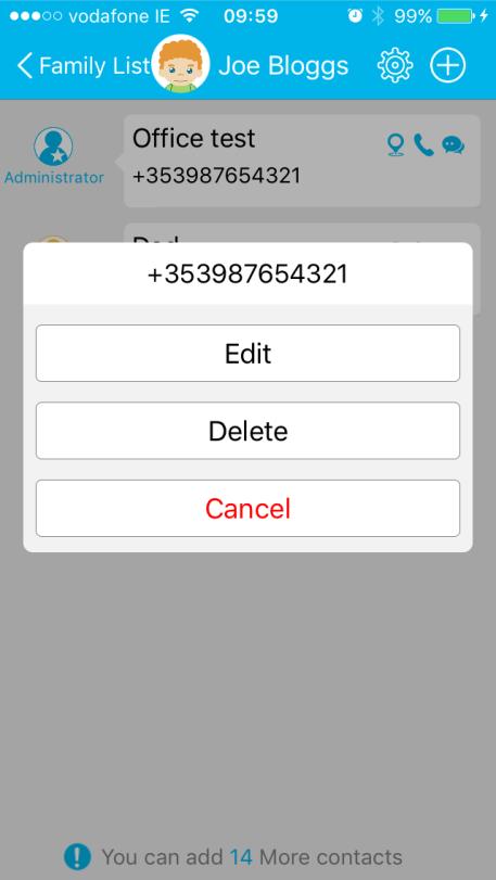 3) To Edit or Delete the current contact, press the screen on the