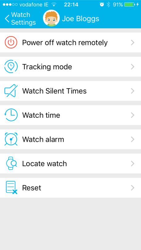 Delete a watch To delete a watch from your account, Press Family list, Press on the Settings icon (the symbol to the left of the Plus + symbol on the top of the page), Press on Delete the watch and
