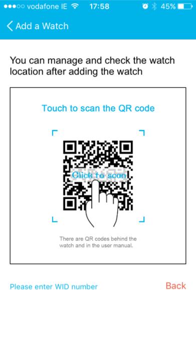 IMPORTANT: To enable your watch to pair with your APP correctly, after scanning the WID QR code or manually entering the WID number, the watch mobile number should be added with the country