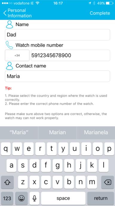 You can add the watch to a maximum of 16 accounts. Step 6 Add Contact Numbers Your account and watch is now set up.